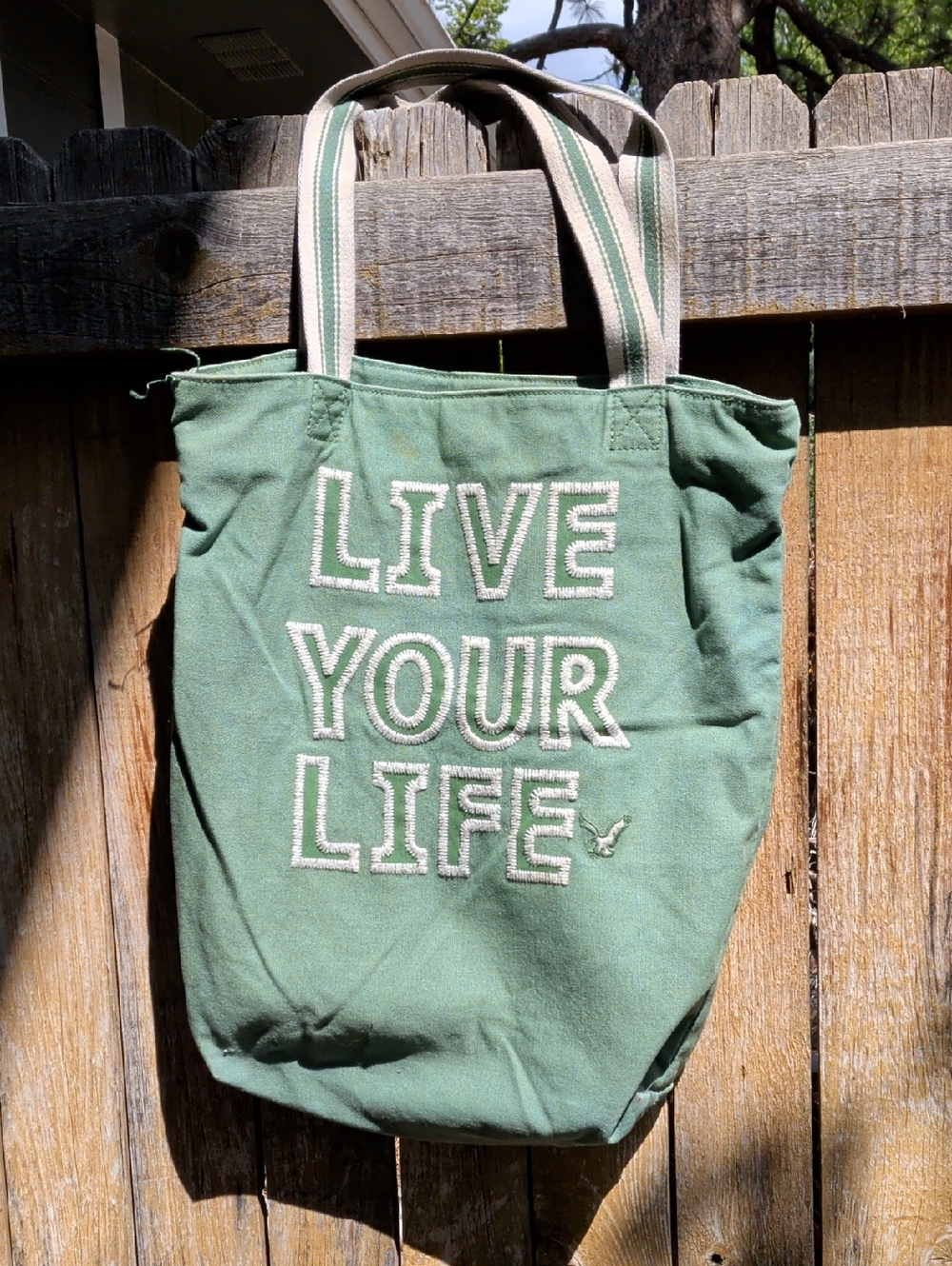 American Eagle Live Your Life Green Canvas Tote Bag
